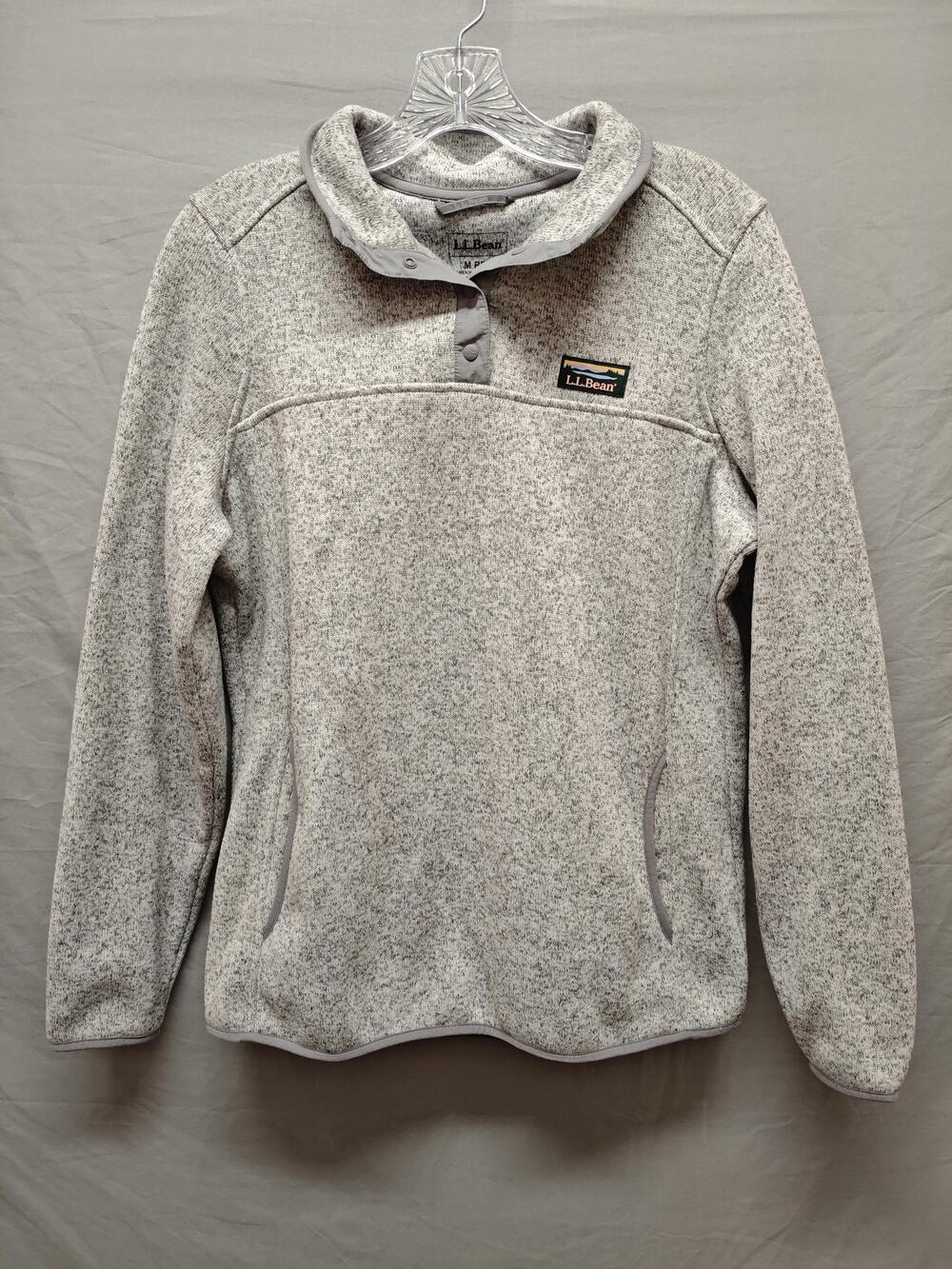 LL Bean Sweater Womens Medium Gray Sweater Fleece Snap Mock Neck Pullover Hiking